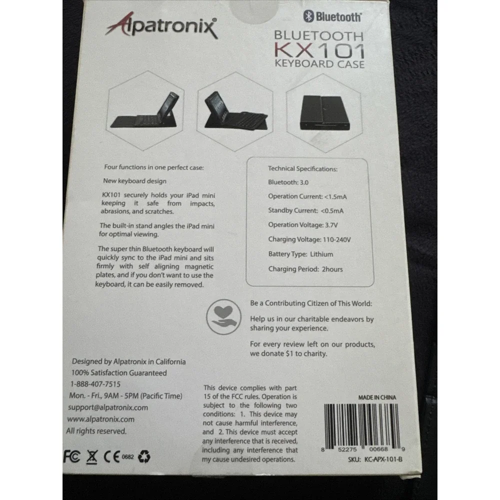 Alpatronix Kx101 - iPad Mini Case W/Keyboard‎ Black Leather Cover - Bluetooth